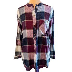 Plaid Button-Up Tunic Top